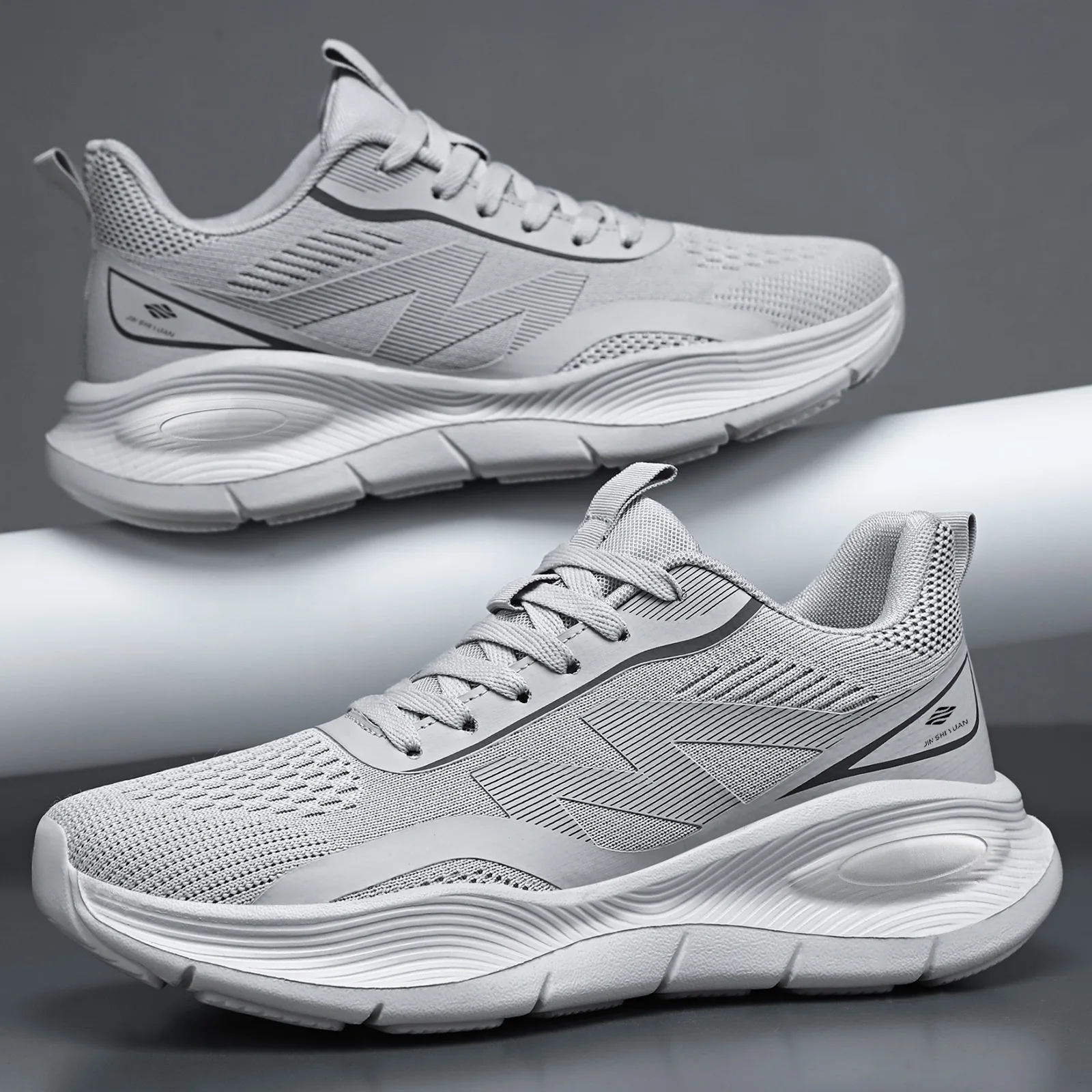 Shock Absorbing Gym Trainers - Men Mesh Running Sneakers Lightweight Solid